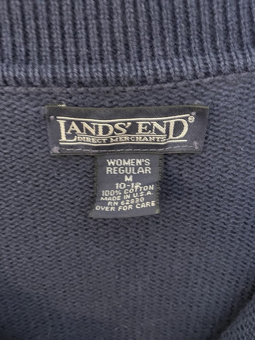 Lands' End  End Navy Cardigan Sweater Medium 100% Cotton Collar Oversized - Picture 3 of 10